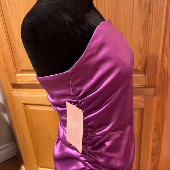 BHLDN Selena Strapless Stretch Satin‎ Slip Ruched Midi Dress Purple Size Medium - Picture 8 of 15